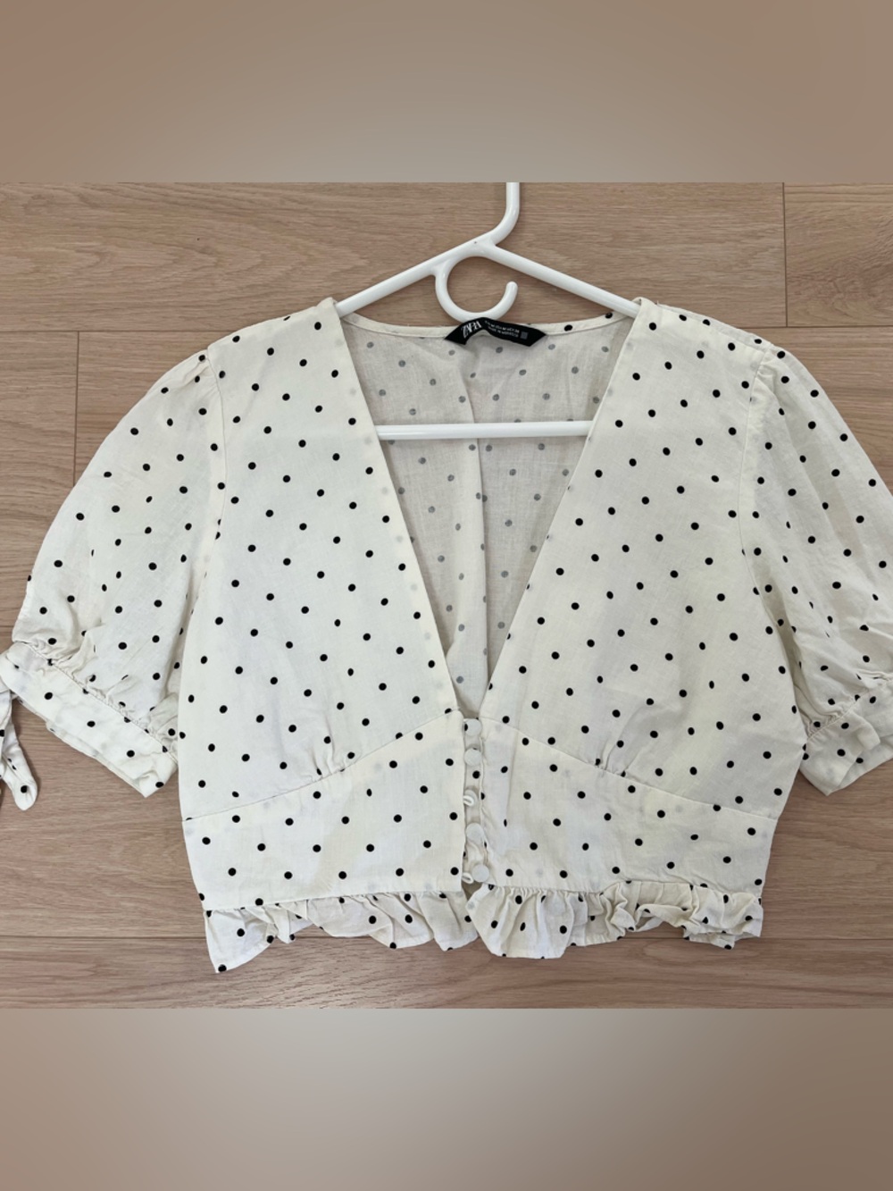 Zara Cream Polka Dot Crop Top with Black Dots